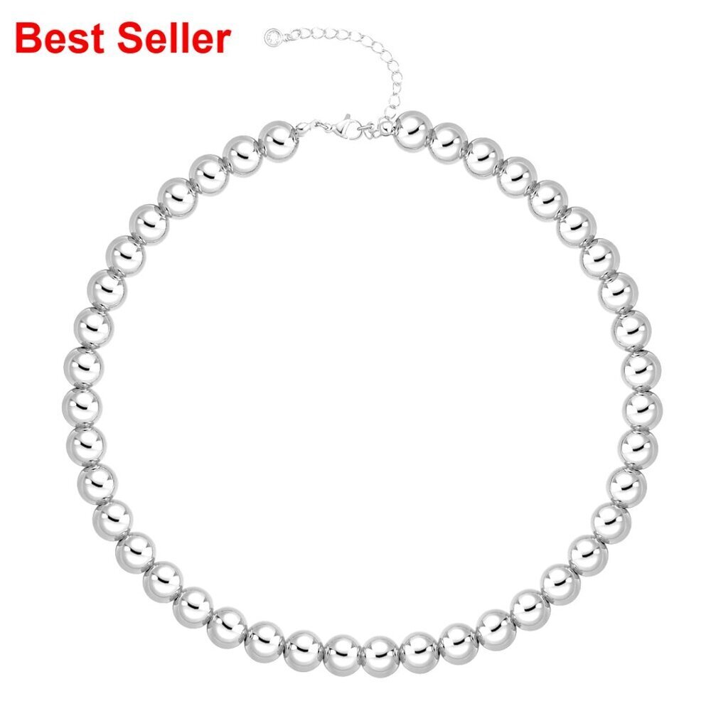 Silver Plated Hollow Ball Bead Choker Necklace Adjustable Length